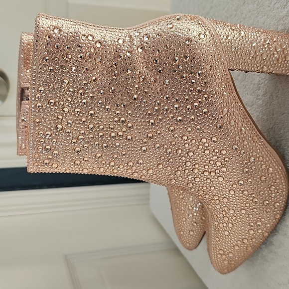 NIB TOP MODA SHOES Brazil Pointy Toe Boot Side Zip Rose Gold Glitter 3.5" Heel 7 - Picture 7 of 12